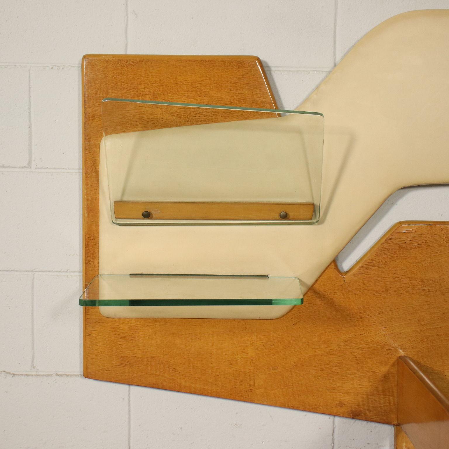 Italian Bed Maple Veneer Skai Glass, Italy, 1950s