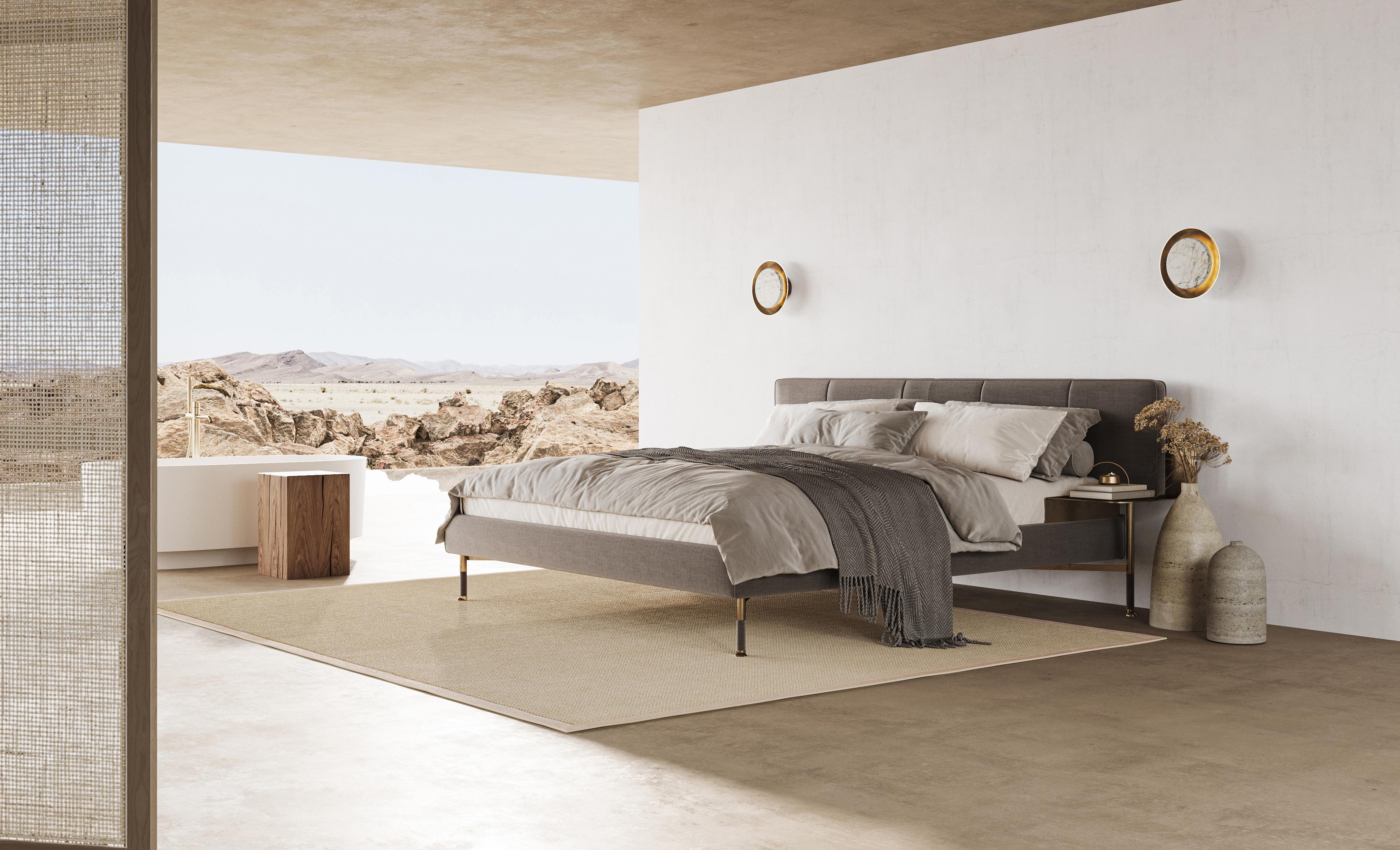 Envelop yourself in the None of My Business Bed, with a layered balance of materials that both dominate a space and blend in. Designed with a floating aesthetic that leaves a space feeling open, the bed is delicate in its appearance but structurally