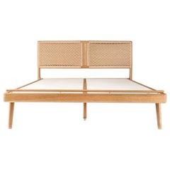 Bed, Headboard, Danish Cord, Custom, Mid Century Modern-Style, Woven, Hardwood