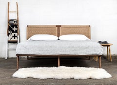 Bed, Queen, Danish Cord, Woven Headboard, Mid-Century Modern Style, Hardwood