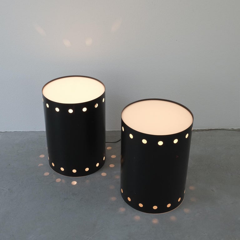 Mid-Century Modern Bed Side Tables Black Dots with Lamps, Germany, circa 1965 For Sale