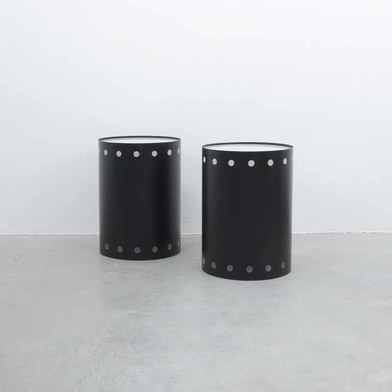 Lacquered Bed Side Tables Black Dots with Lamps, Germany, circa 1965 For Sale