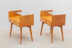 Tables d'appoint pour le lit par WK Möbel Allemagne, années 1950, ensemble de deux avec dessus en verre