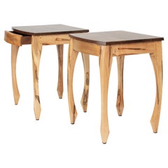 Bed Side Tables- Curly Maple Ambrosia Body, Black Walnut Top, Concealed Drawer