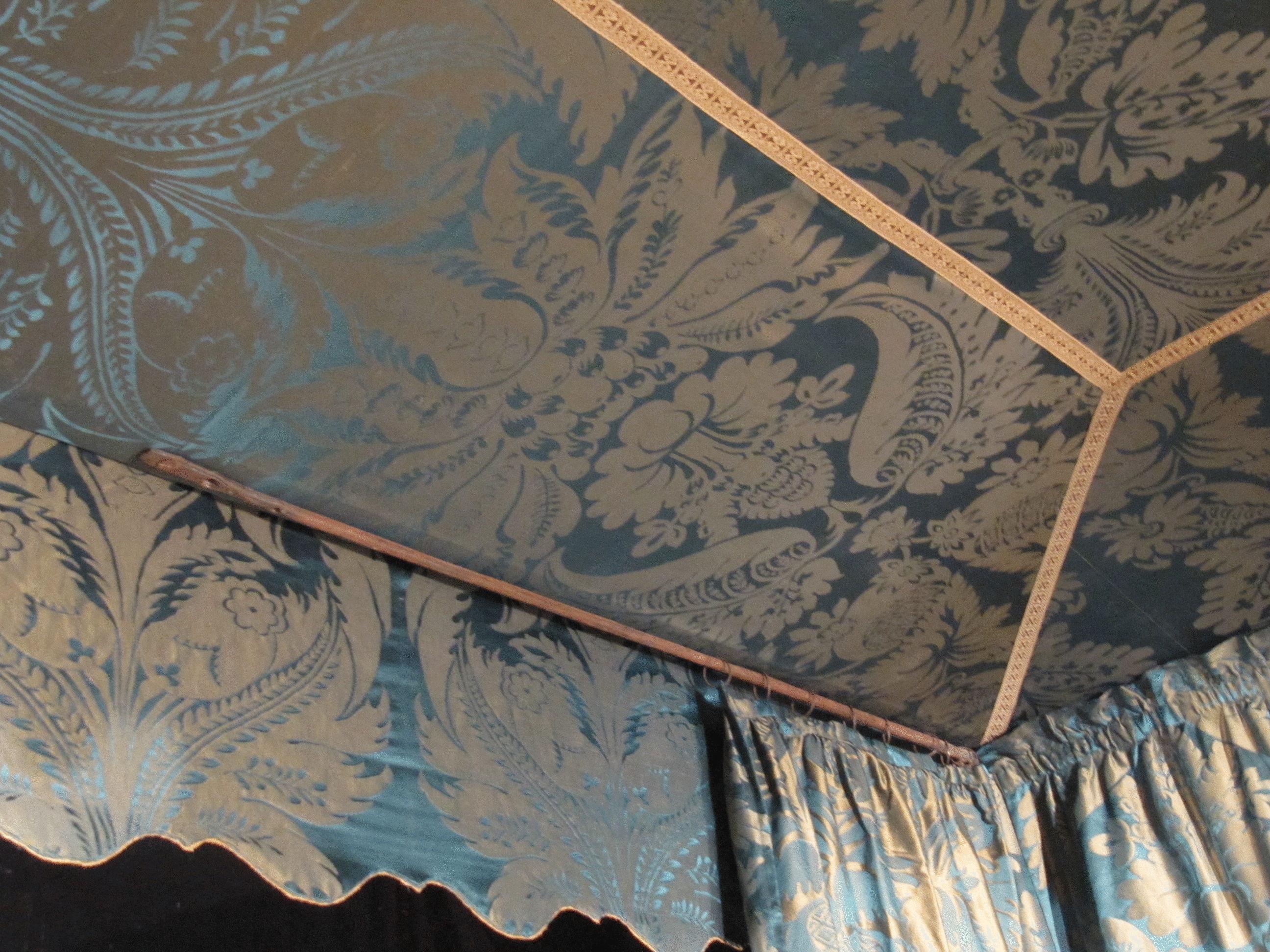 Bed State, 19th Century, English Charles IIStyle, Upholstered in Blue