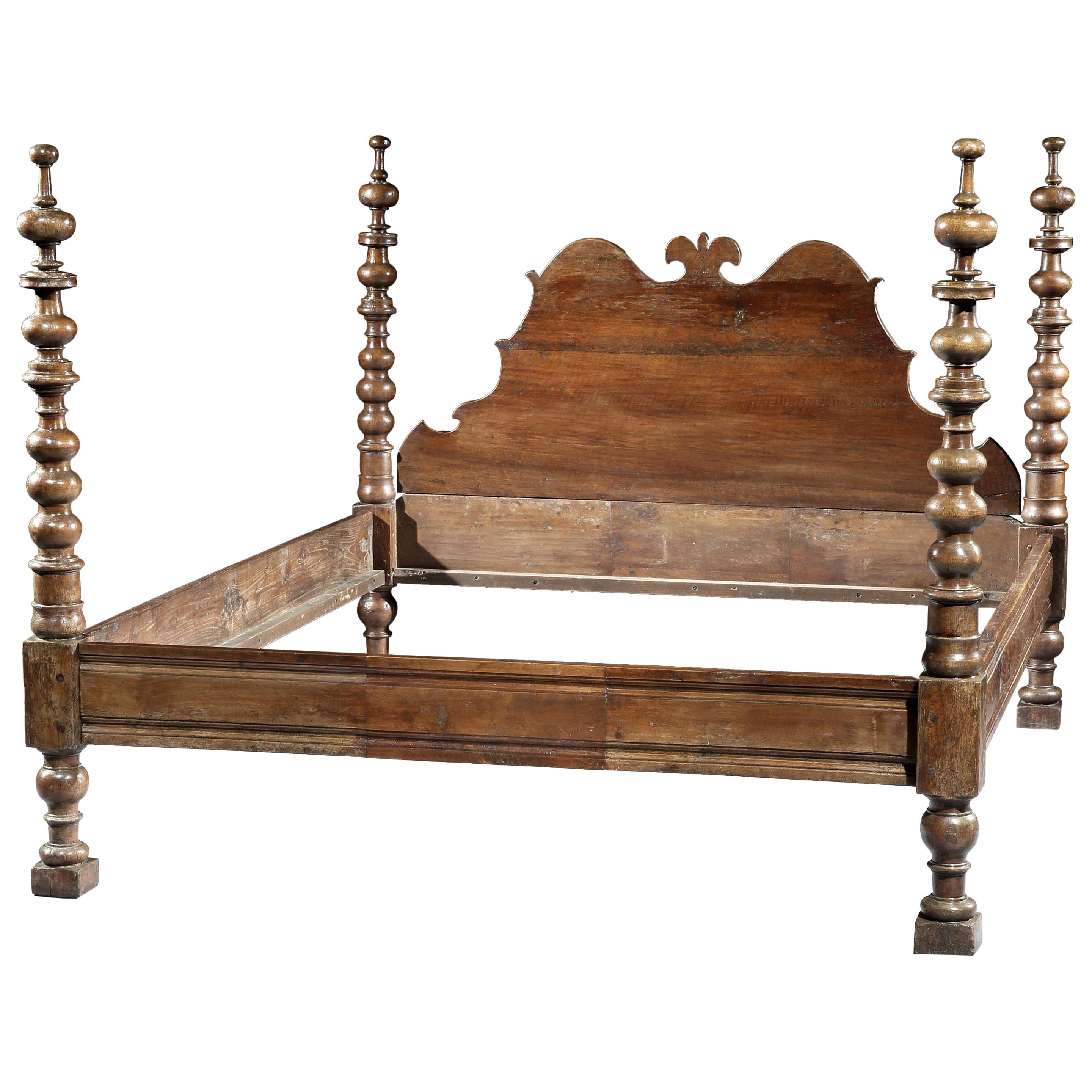 Bed, Tester, Double, 17th Century, Tuscan, Baroque, Walnut, Turned