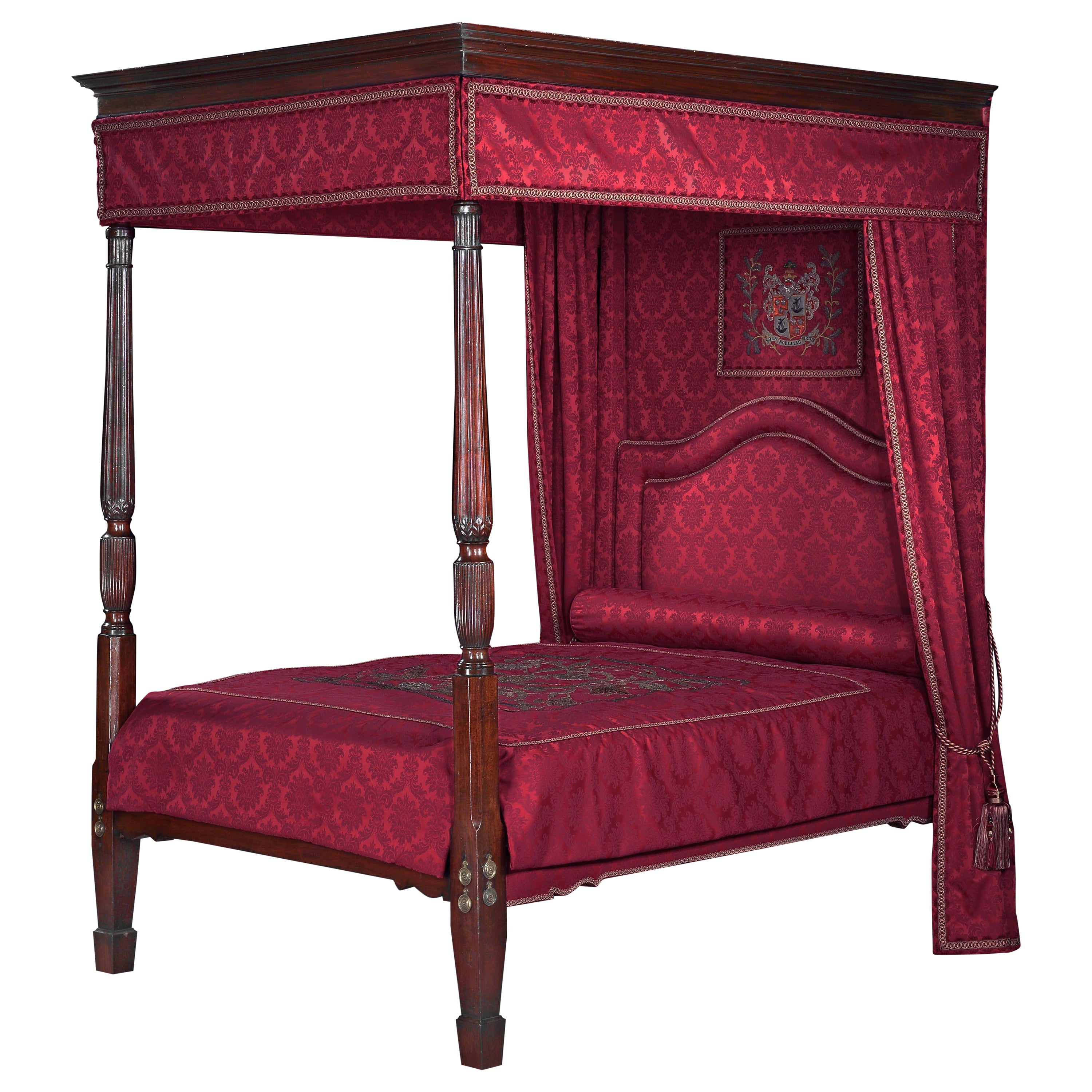 Bed Tester Mahogany Chippendale Claret Red Damask Duke Hamilton Scotland Banner