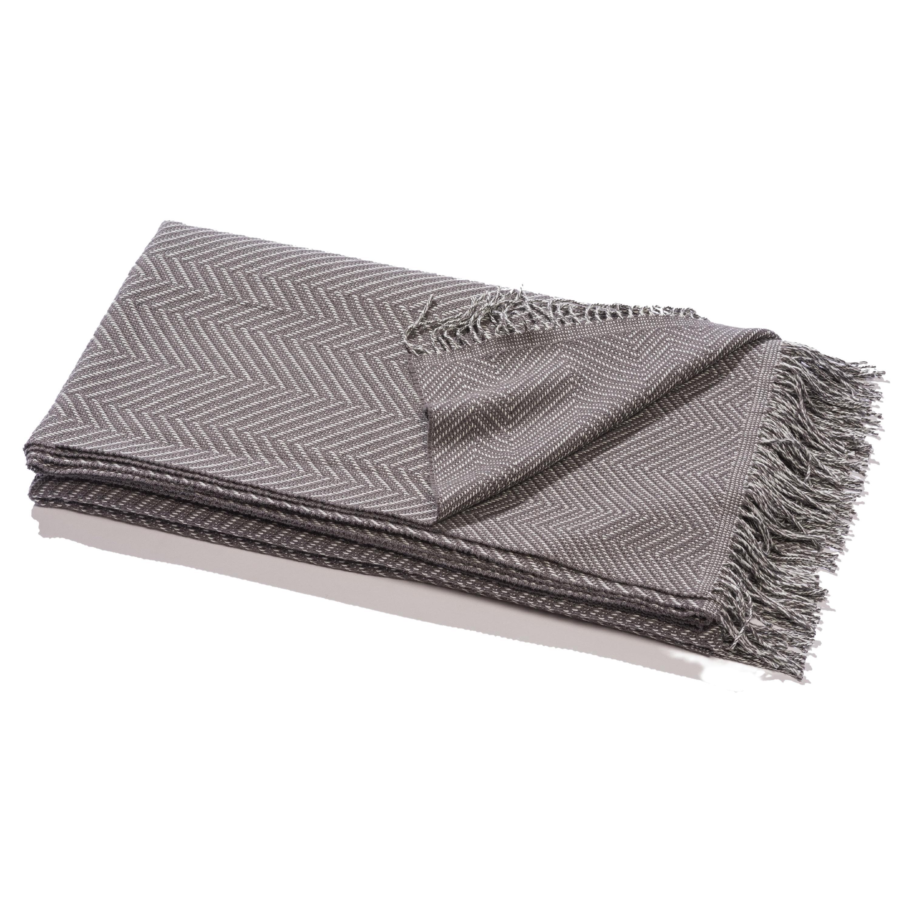 Bed Throw Herringbone Woven of Extra Fine Merino in Grey by Catharina Mende For Sale