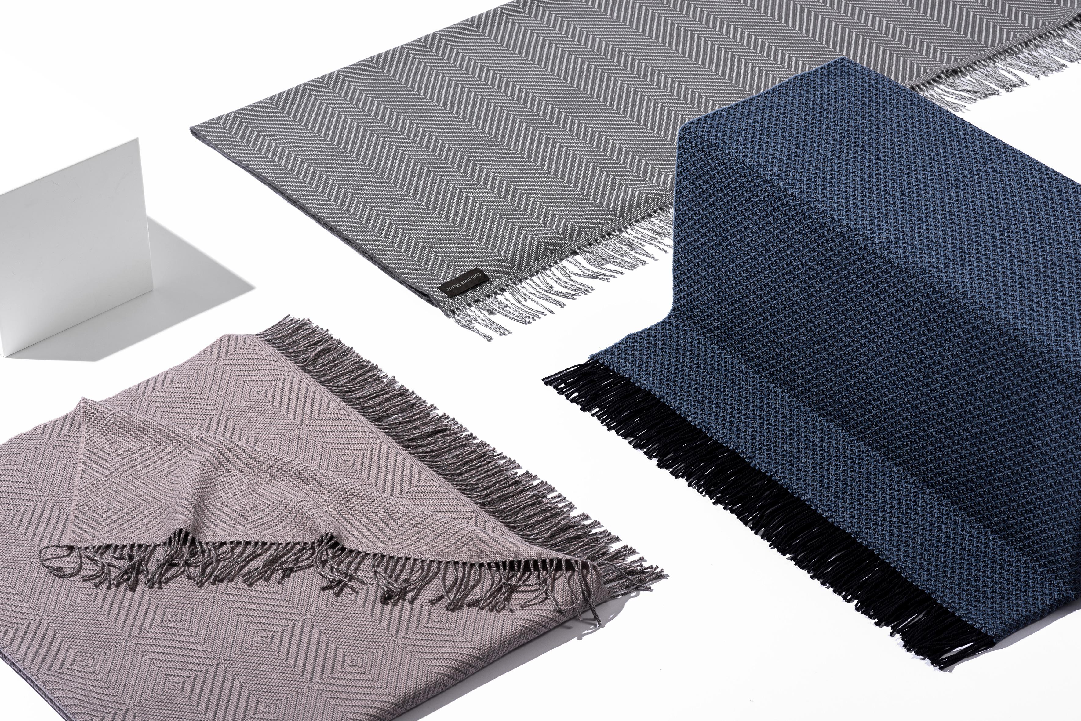 Modern Bedspread Zigzag Woven of Extra Fine Merino in Blue by Catharina Mende For Sale
