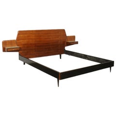 Bed Veneered Wood Back-Treated Glass, Italy, 1950s 1960s