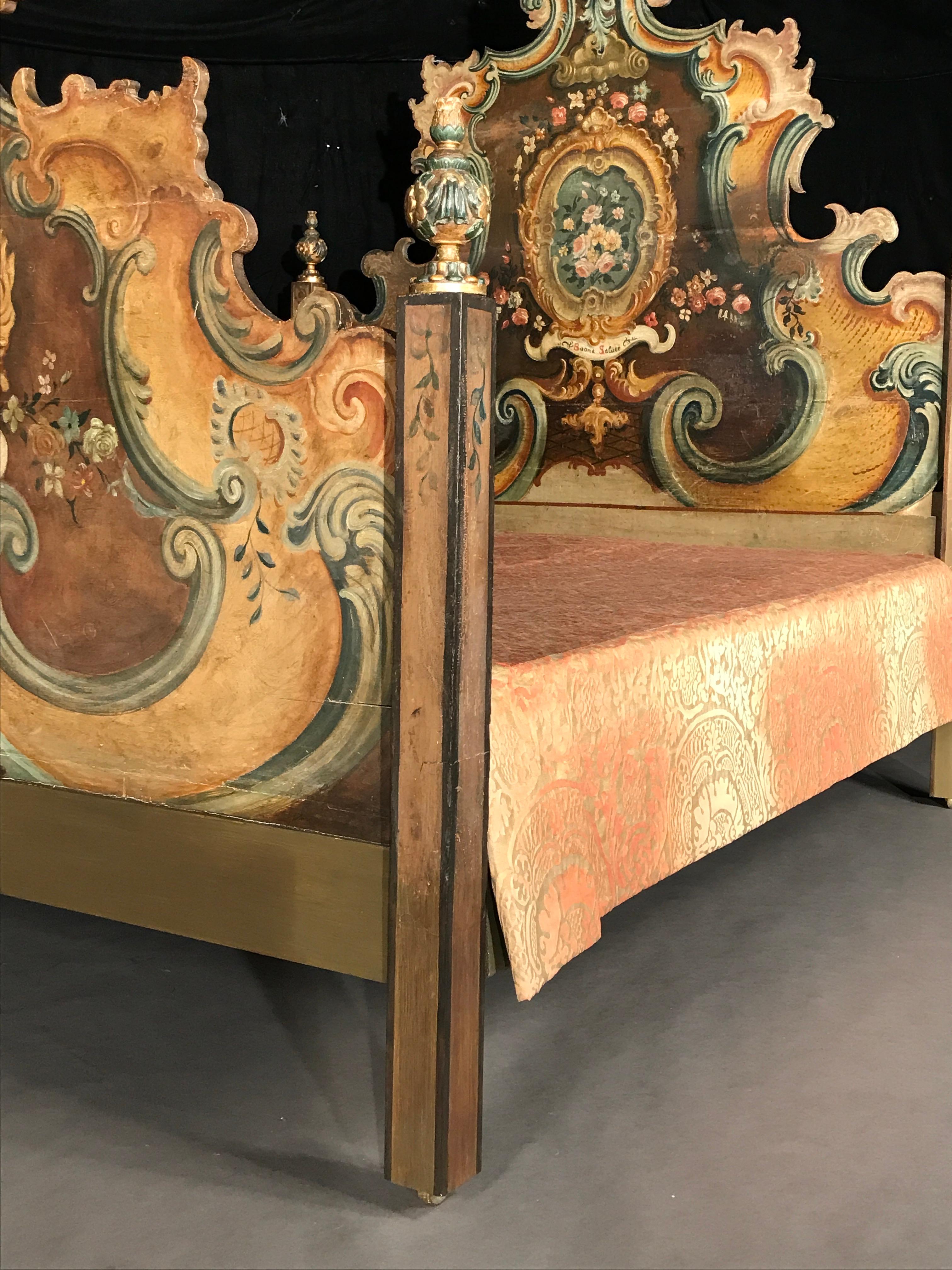 Bett venezianisch bemalt Trompe-L'œil Barock Fortuny Superking Matratze im Angebot 9