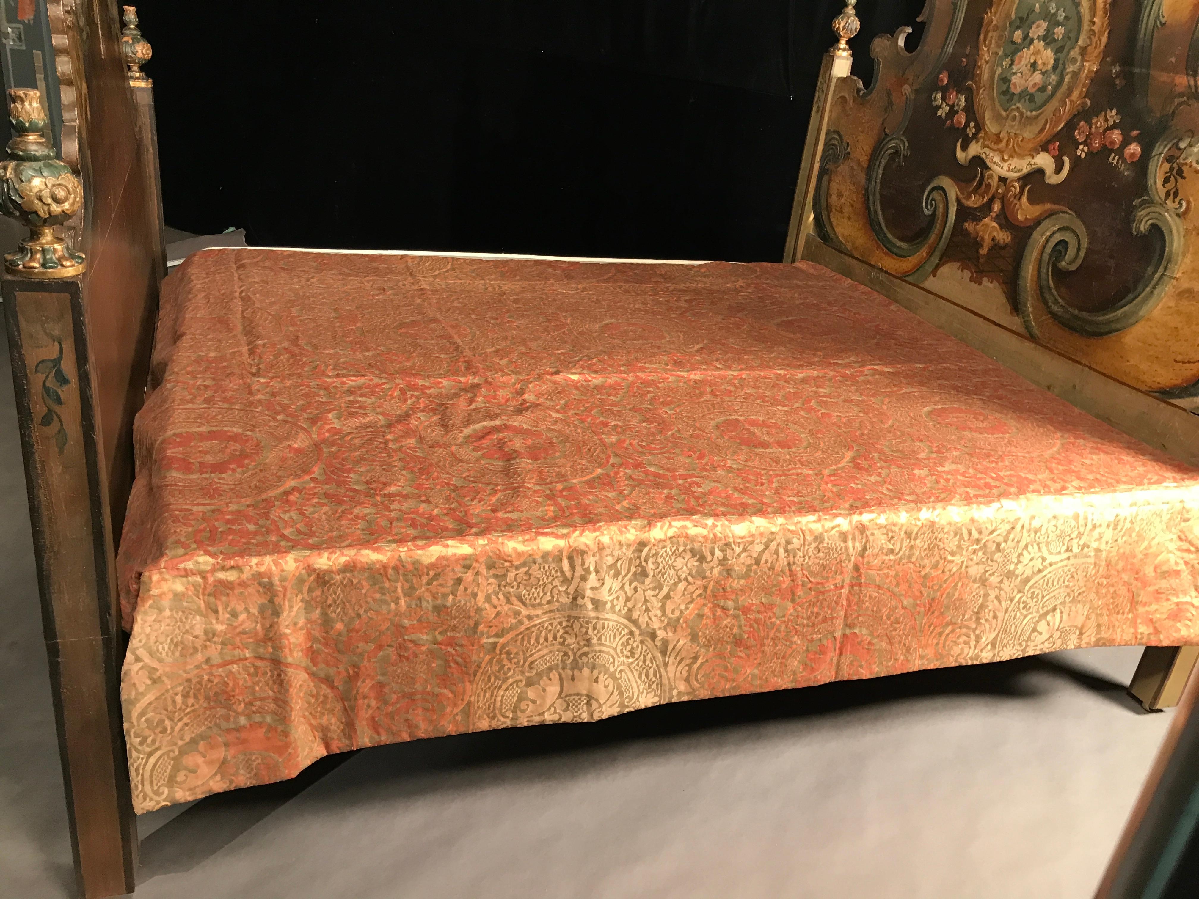 Bed Venetian Painted Trompe-L’œil Baroque Fortuny Superking Mattress For Sale 11