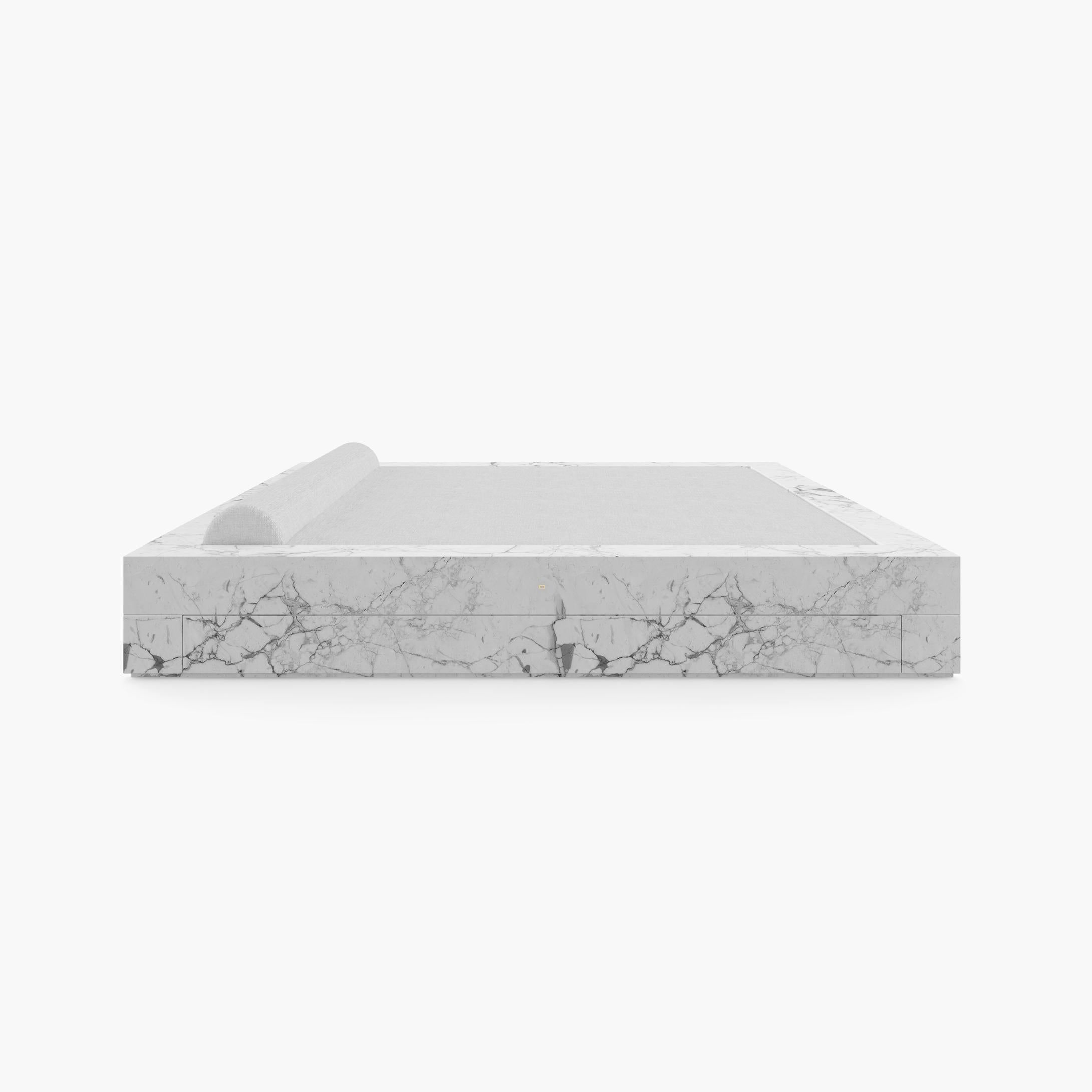 Bed White Marble 260x260x40-220x220cm mattress, drawer Germany handcrafted pc1/1 For Sale 2