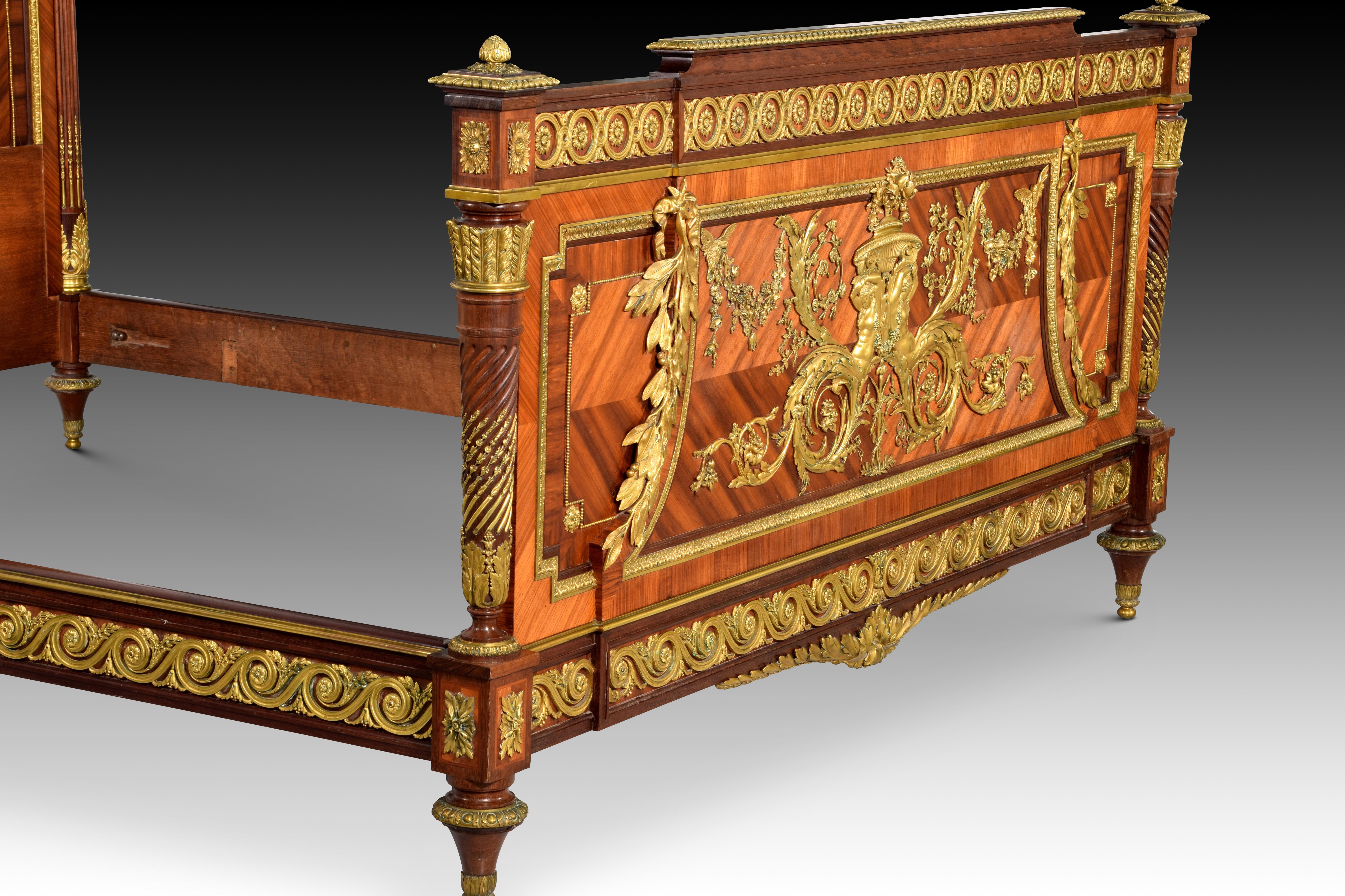 Bed. Wood, gilded bronze, metal. QUIGNON FILS. Paris, France, ca late 19th cent. 3