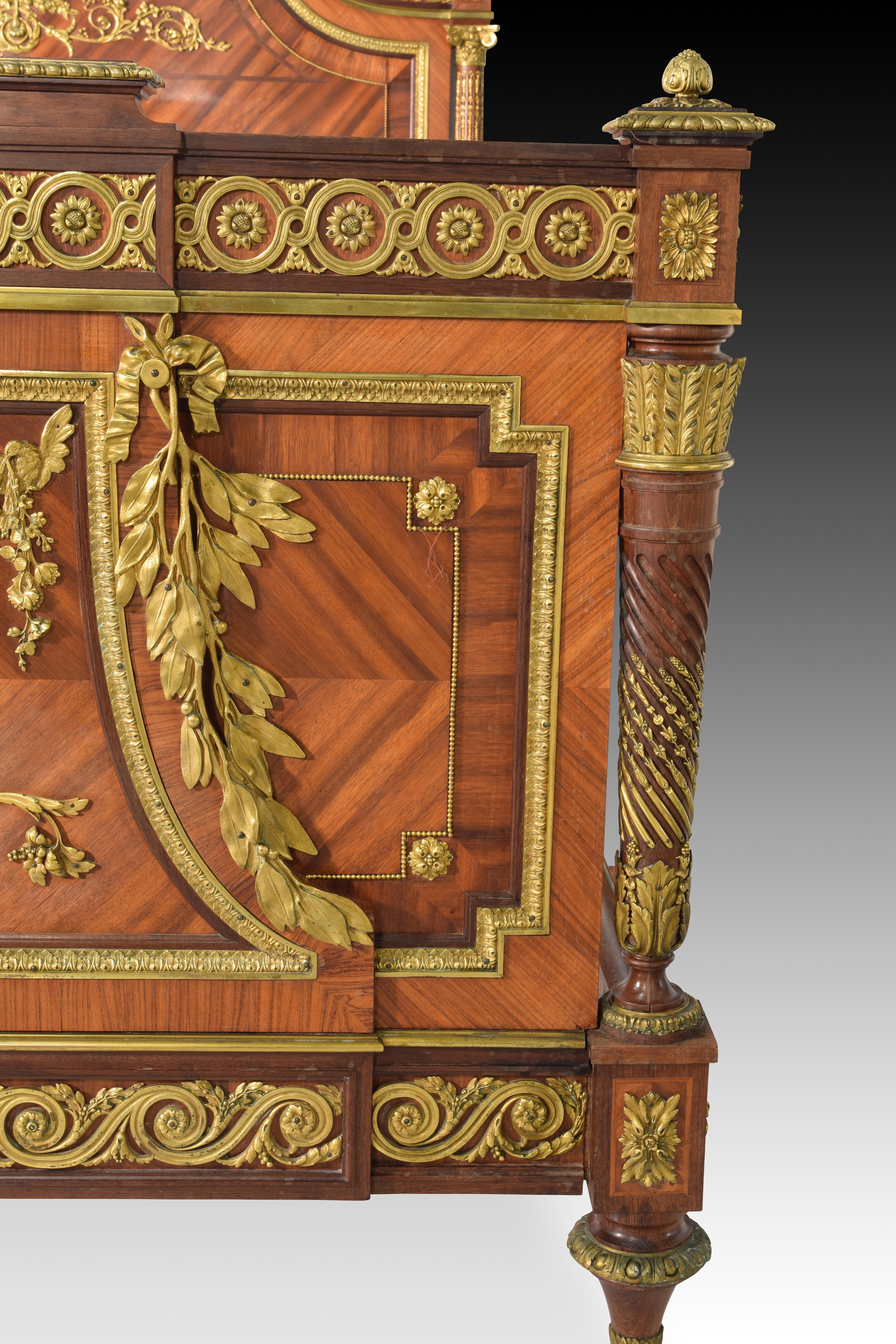 Bed. Wood, gilded bronze, metal. QUIGNON FILS. Paris, France, ca late 19th cent. 4