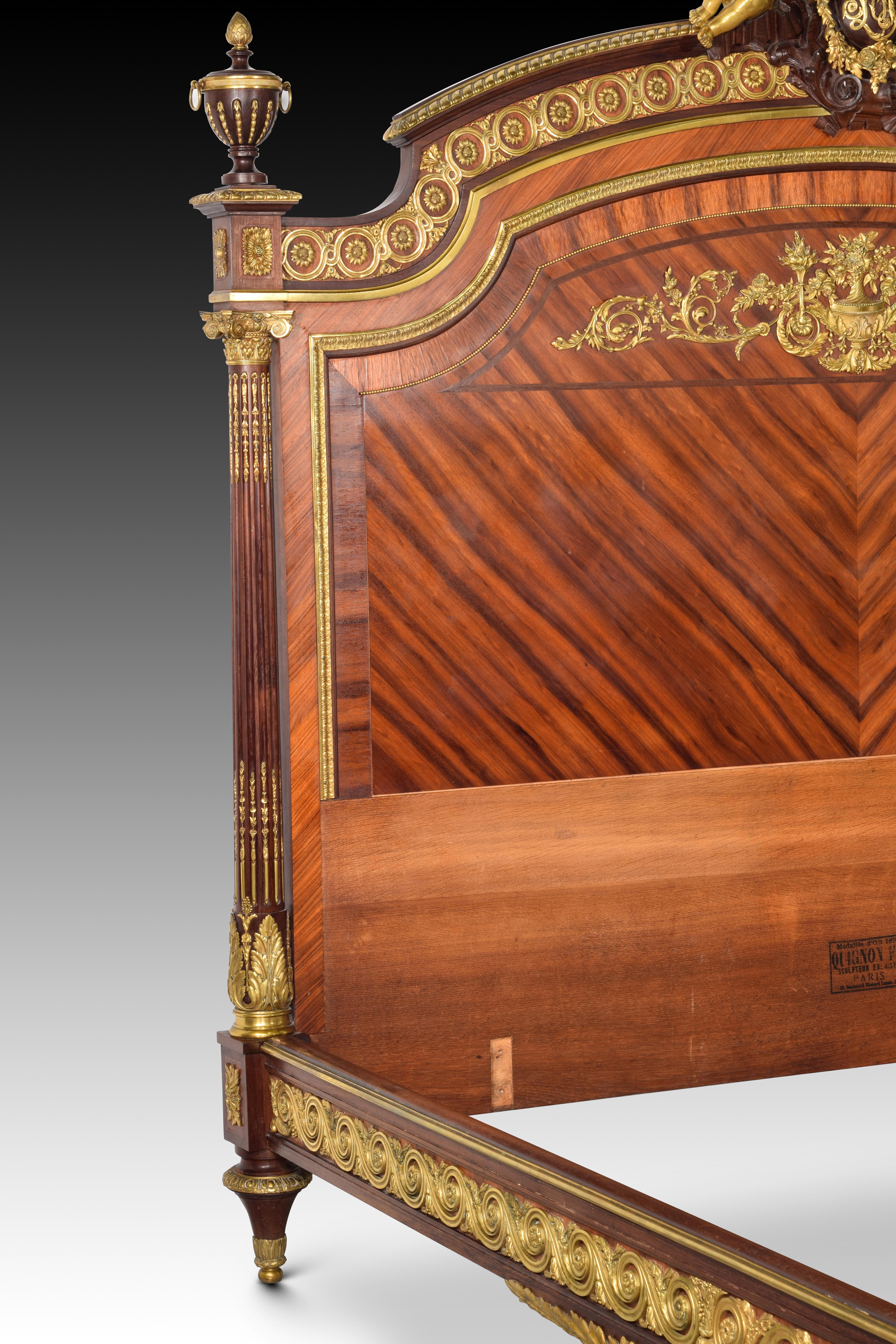 Bed. Wood, gilded bronze, metal. QUIGNON FILS. Paris, France, ca late 19th cent. For Sale 6