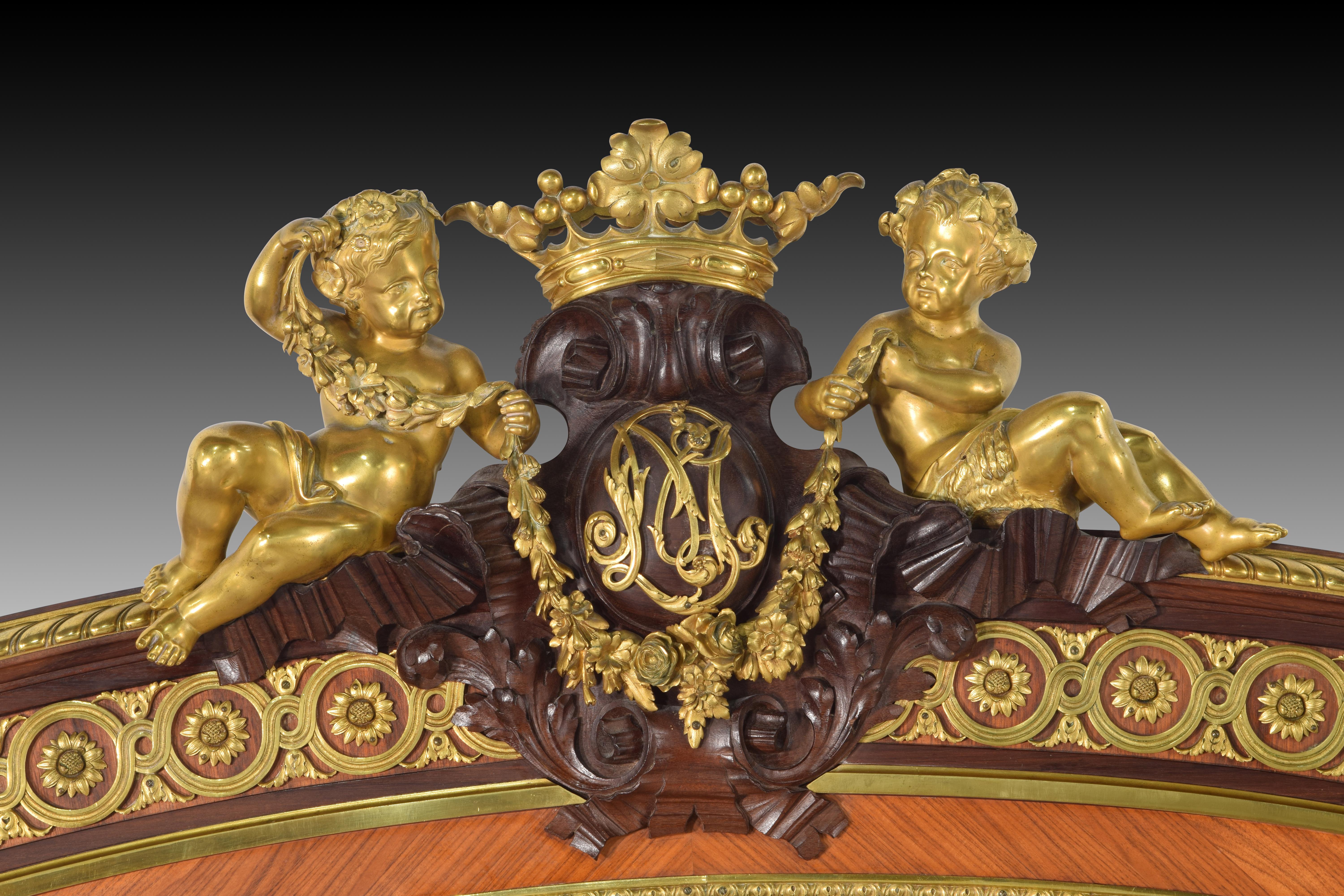 Bed. Wood, gilded bronze, metal. QUIGNON FILS. Paris, France, ca late 19th cent. For Sale 8