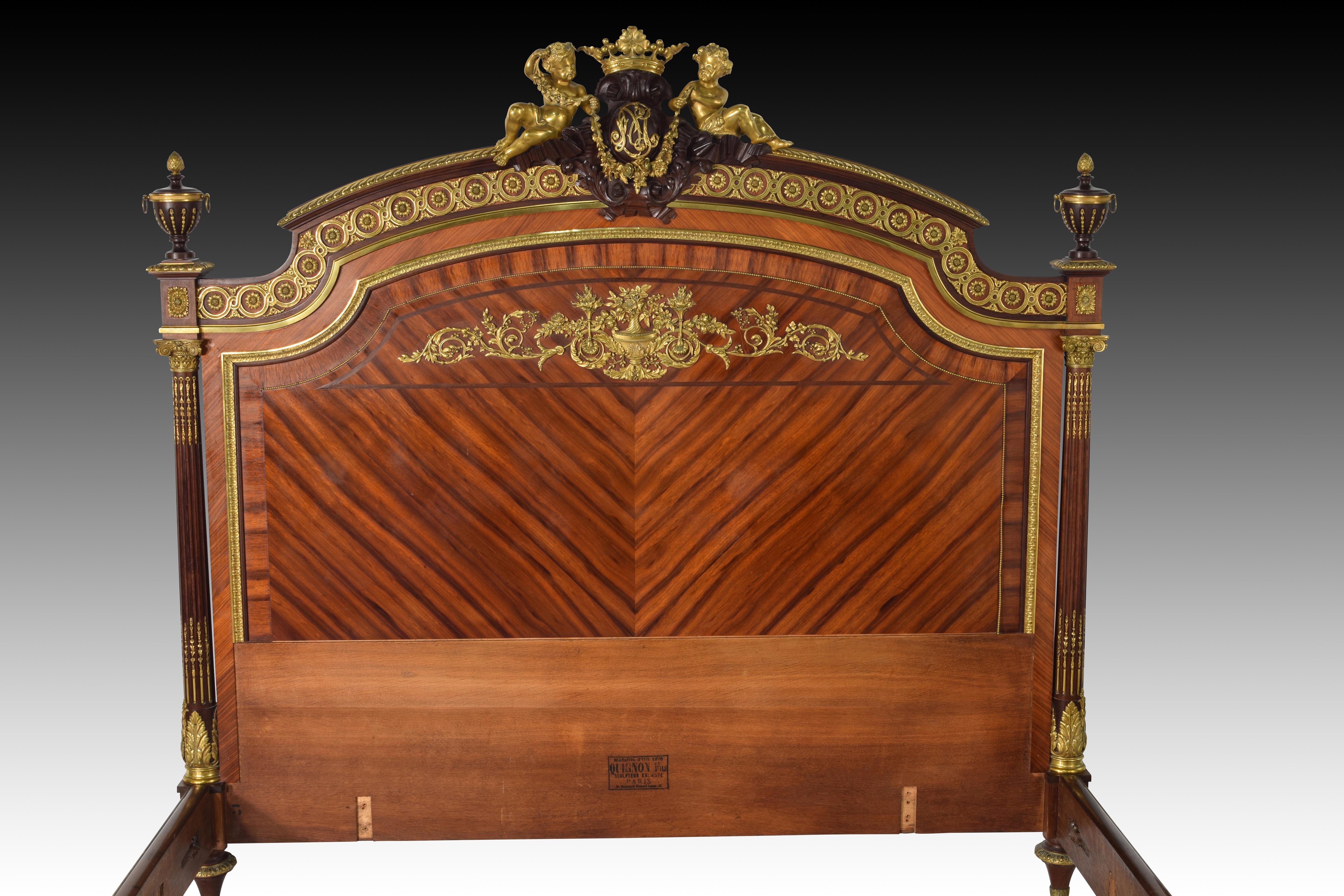 Bed. Wood, gilded bronze, metal. QUIGNON FILS. Paris, France, ca late 19th cent. For Sale 11