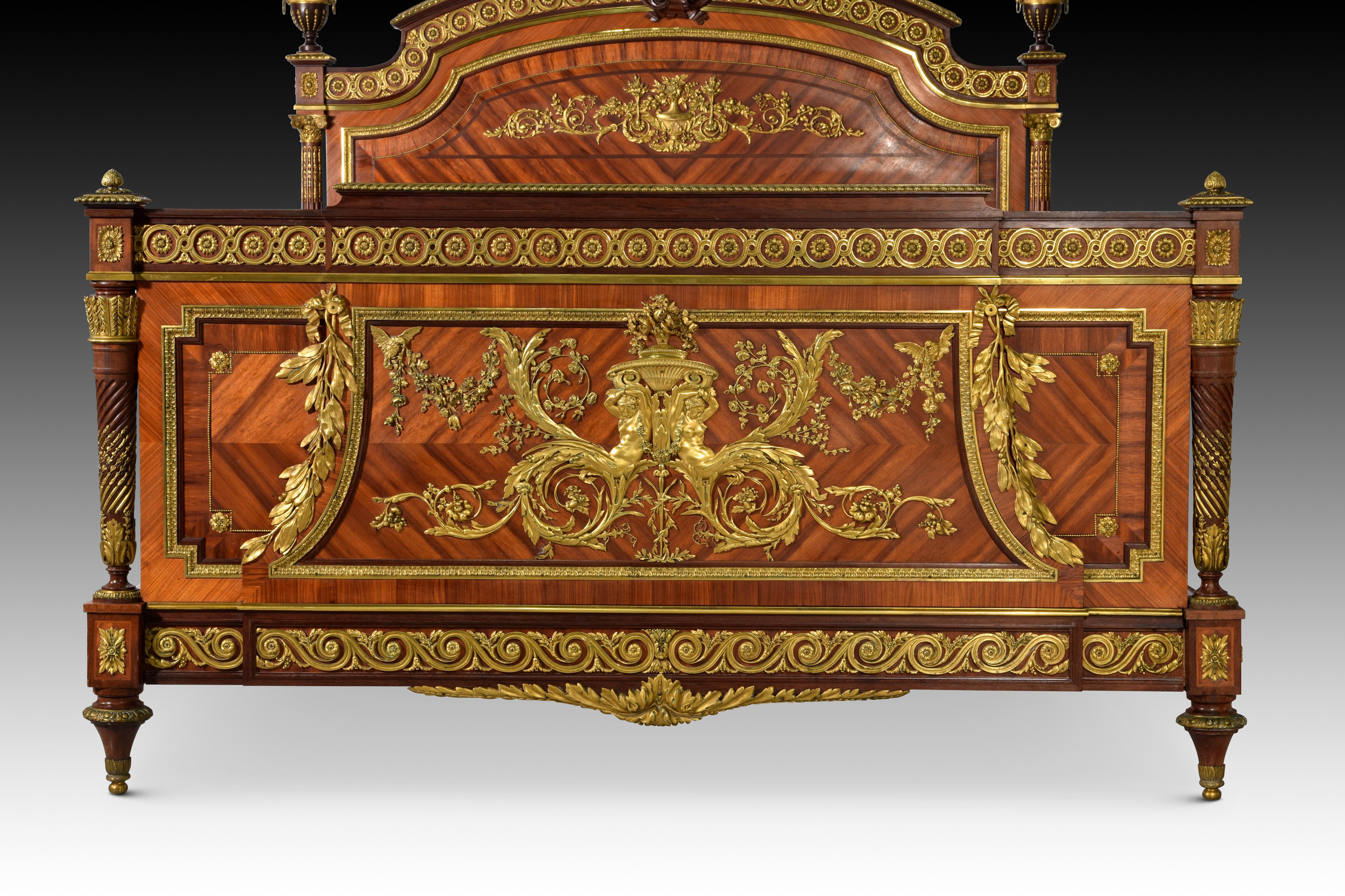 Neoclassical Revival Bed. Wood, gilded bronze, metal. QUIGNON FILS. Paris, France, ca late 19th cent.