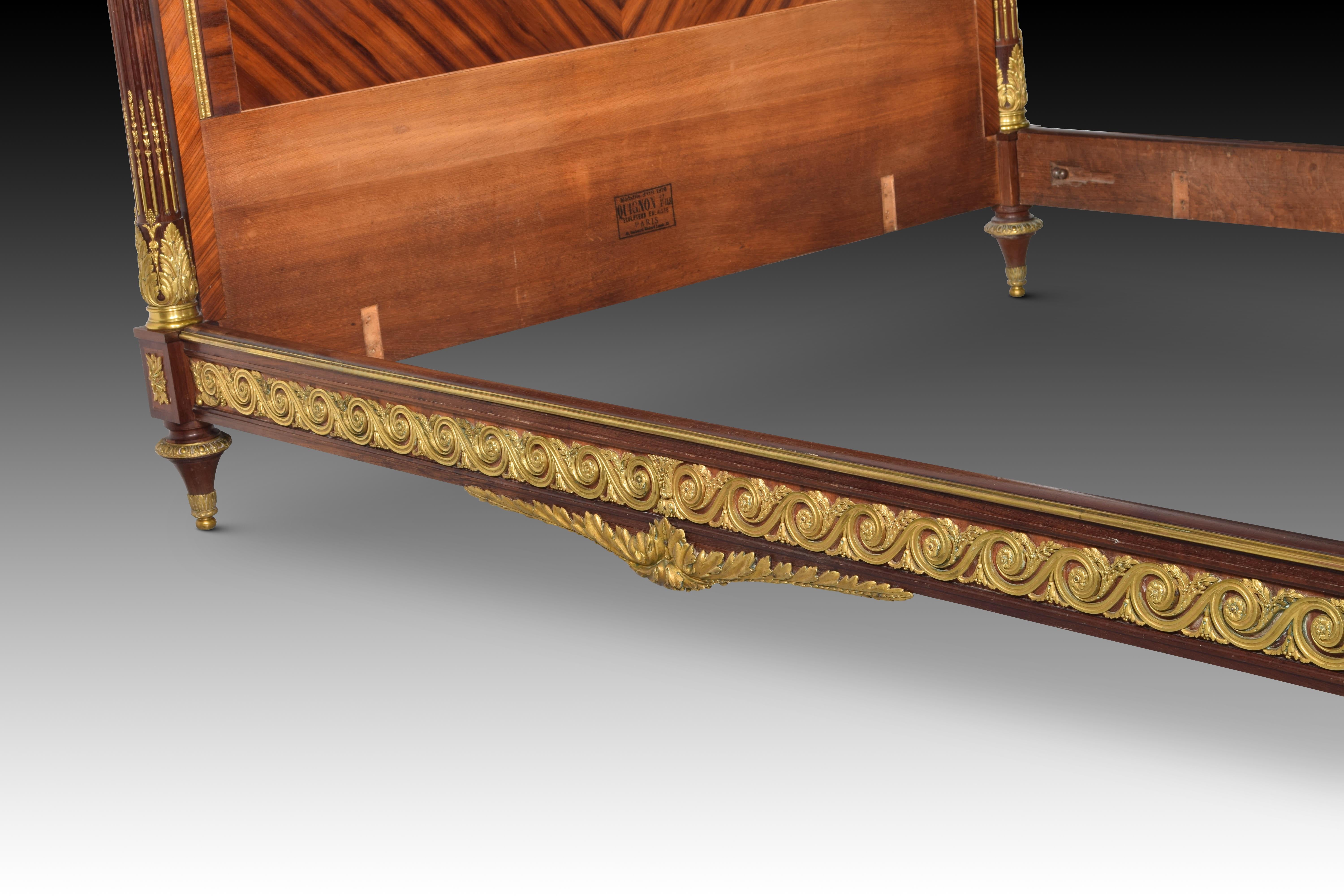 Bed. Wood, gilded bronze, metal. QUIGNON FILS. Paris, France, ca late 19th cent. 1