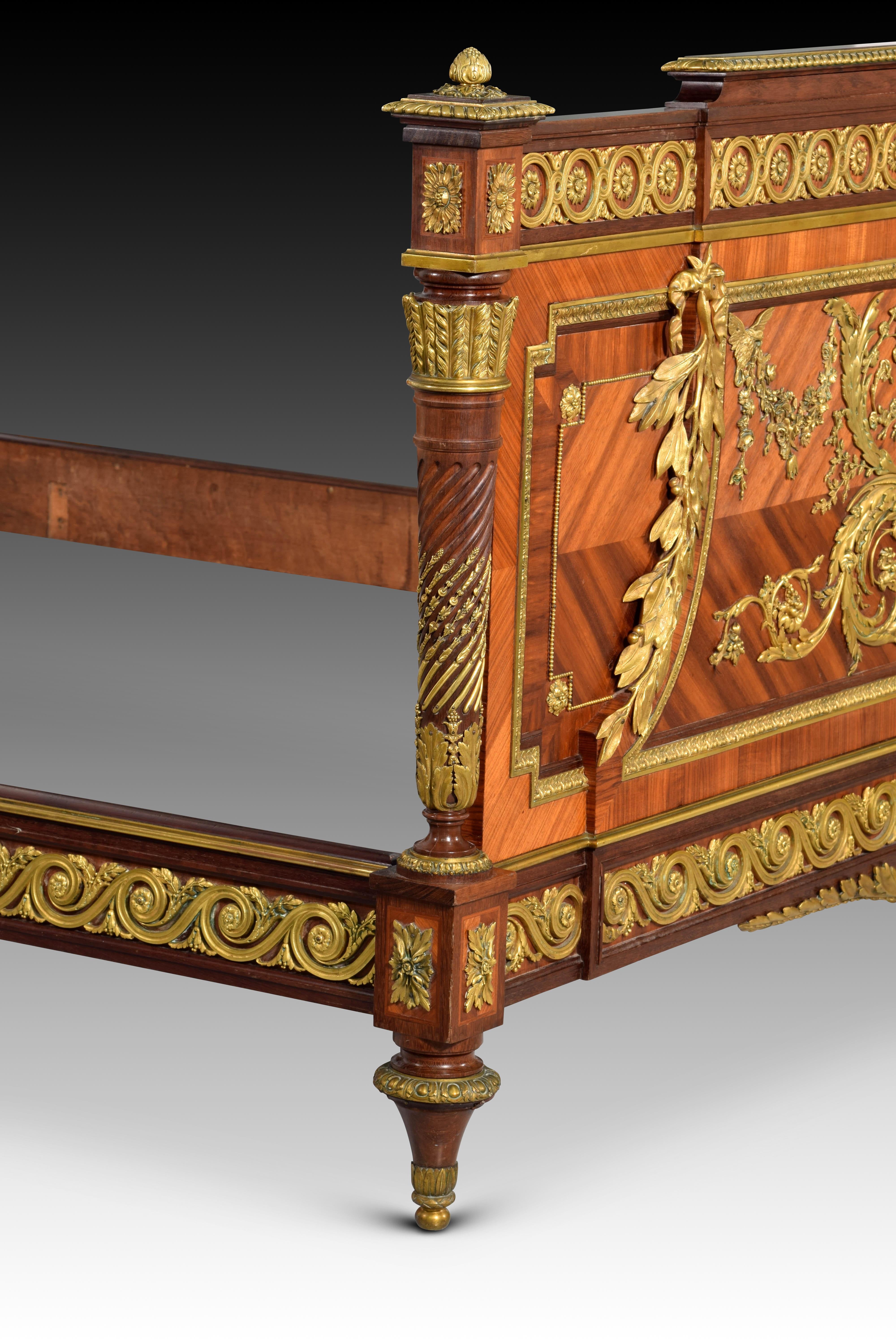 Bed. Wood, gilded bronze, metal. QUIGNON FILS. Paris, France, ca late 19th cent. 2
