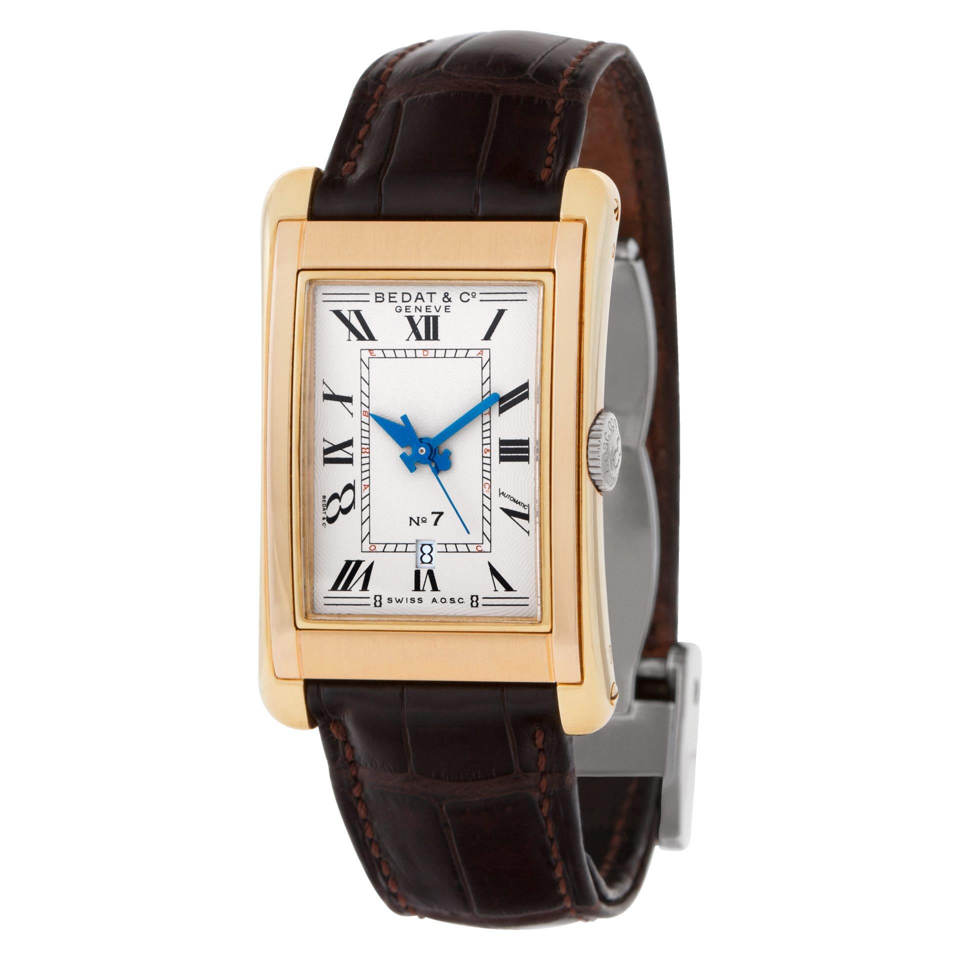 Bedat & Co. NO 7 in 18k tricolor white, yellow and rose gold on leather strap. Auto w/ sweep seconds and date. 25.5 mm case size. With box and papers. Ref 718. Fine Pre-owned Bedat & Co. Watch.   Certified preowned Classic Bedat & Co. NO 7 718 watch