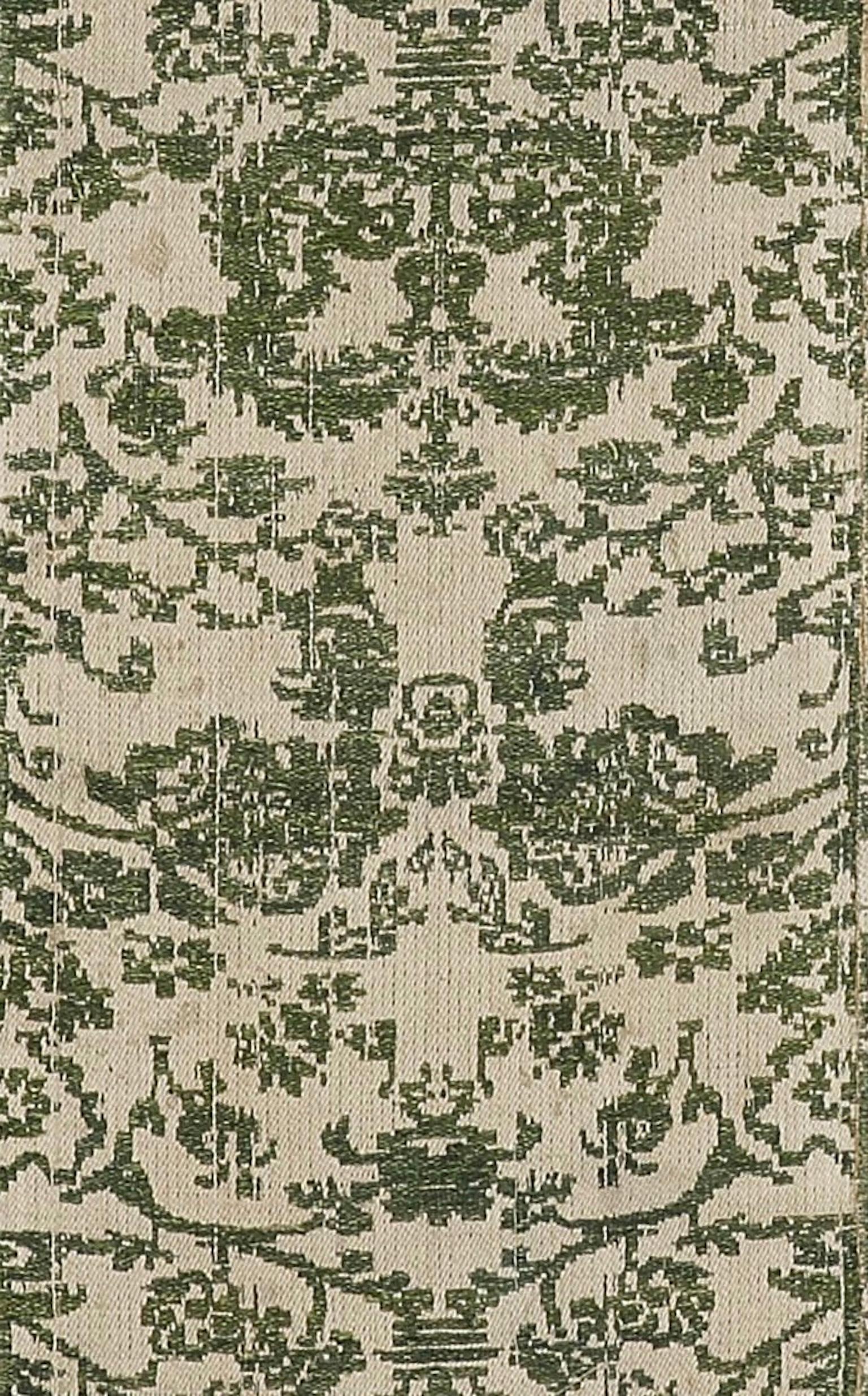 Baroque Bedcover Hanging Curtains Italian Linen Green Ivory Damask Handwoven For Sale