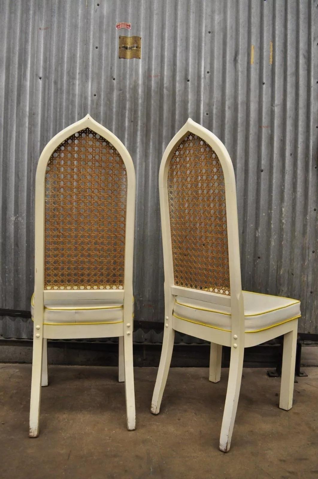 20th Century Bedell Vintage Hollywood Regency Cane Back Pagoda Dining Side Chairs (A) - Pair For Sale