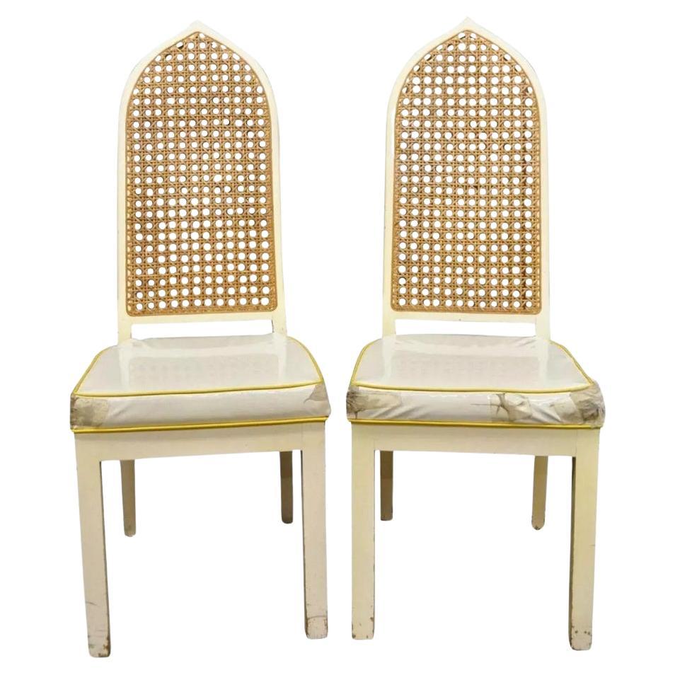 Bedell Vintage Hollywood Regency Cane Back Pagoda Dining Side Chairs (B) - Pair