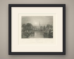 Bedford sur la Great Ouse, d'après J.M.W. Turner, gravure ancienne, 1831