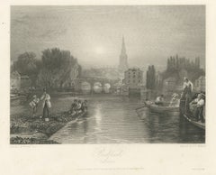 Bedford sur la Great Ouse, d'après J.M.W. Turner, gravure ancienne, 1831