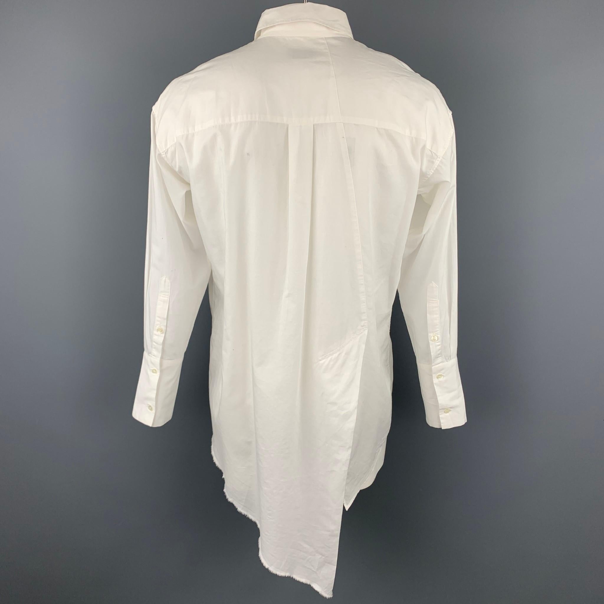 BEDj.w.FORD Size M White Cotton / Silk Long Asymmetrical Sleeve Shirt In Good Condition In San Francisco, CA