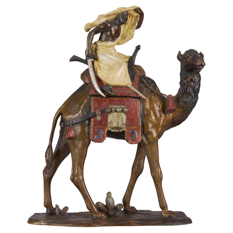 "Bedouin Warrior on Camel" Cold Painted Vienna Bronze by Franz Bergman For Sale