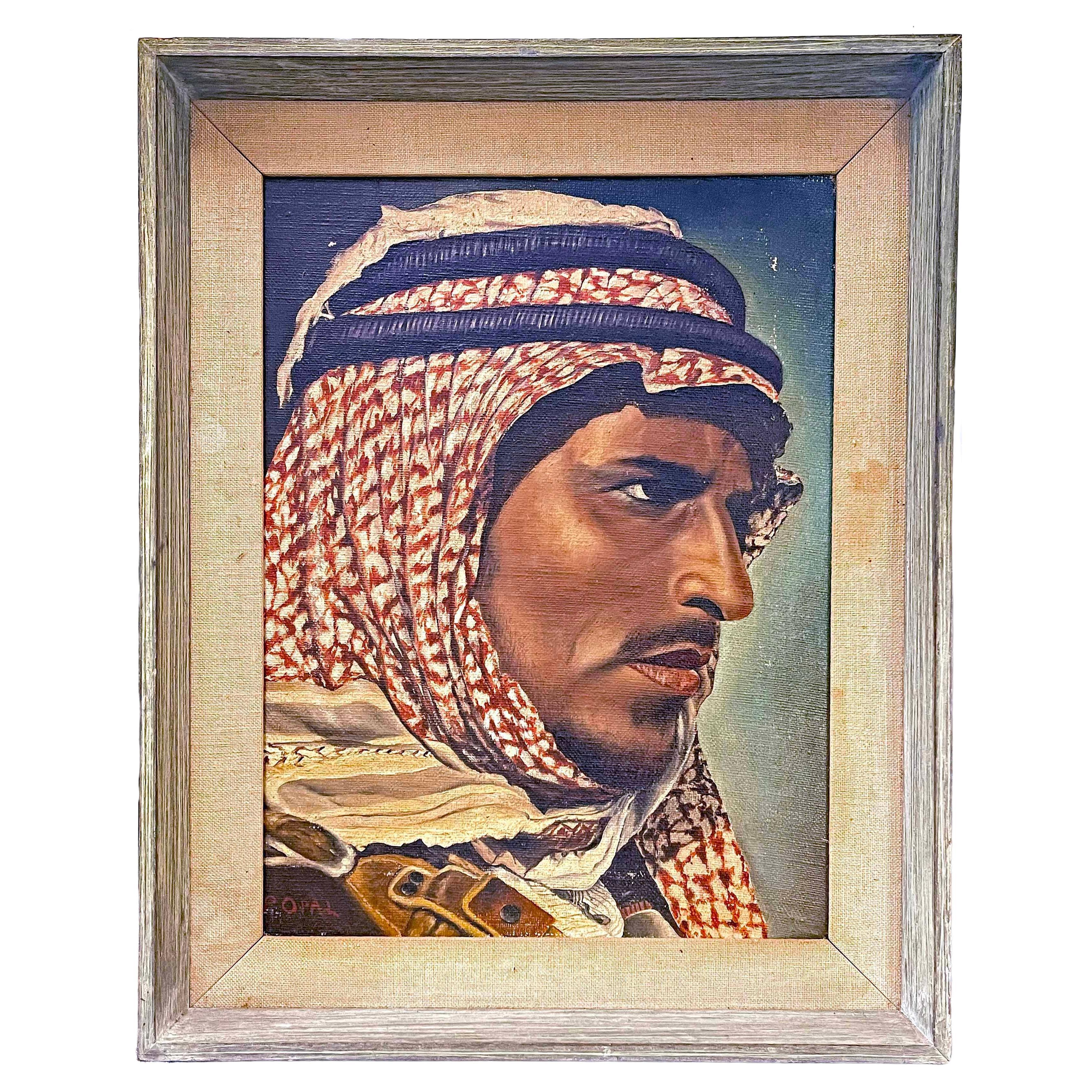 "Bedouin with Keffiyeh", Handsome Portrait of Arab Male Figure, 1937 For Sale