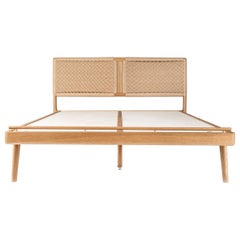 Bed, Queen, Danish cord, Woven, Headboard, Mid Century Modern-Style, Hardwood