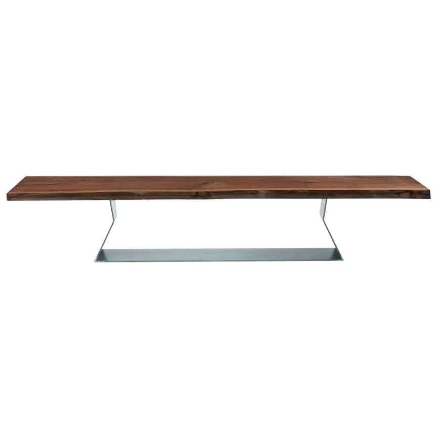 Modern Bedrock Plank Bench in Walnut and Iron, Designed by Terry Dwan, Made in Italy For Sale