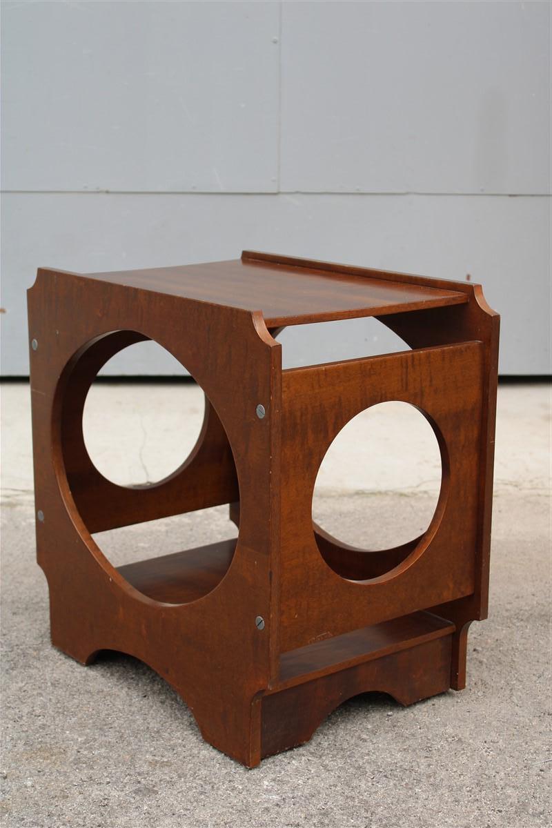 Walnut Bedroom bedside table or sculptural coffee table with brown Italia 1960 circles For Sale