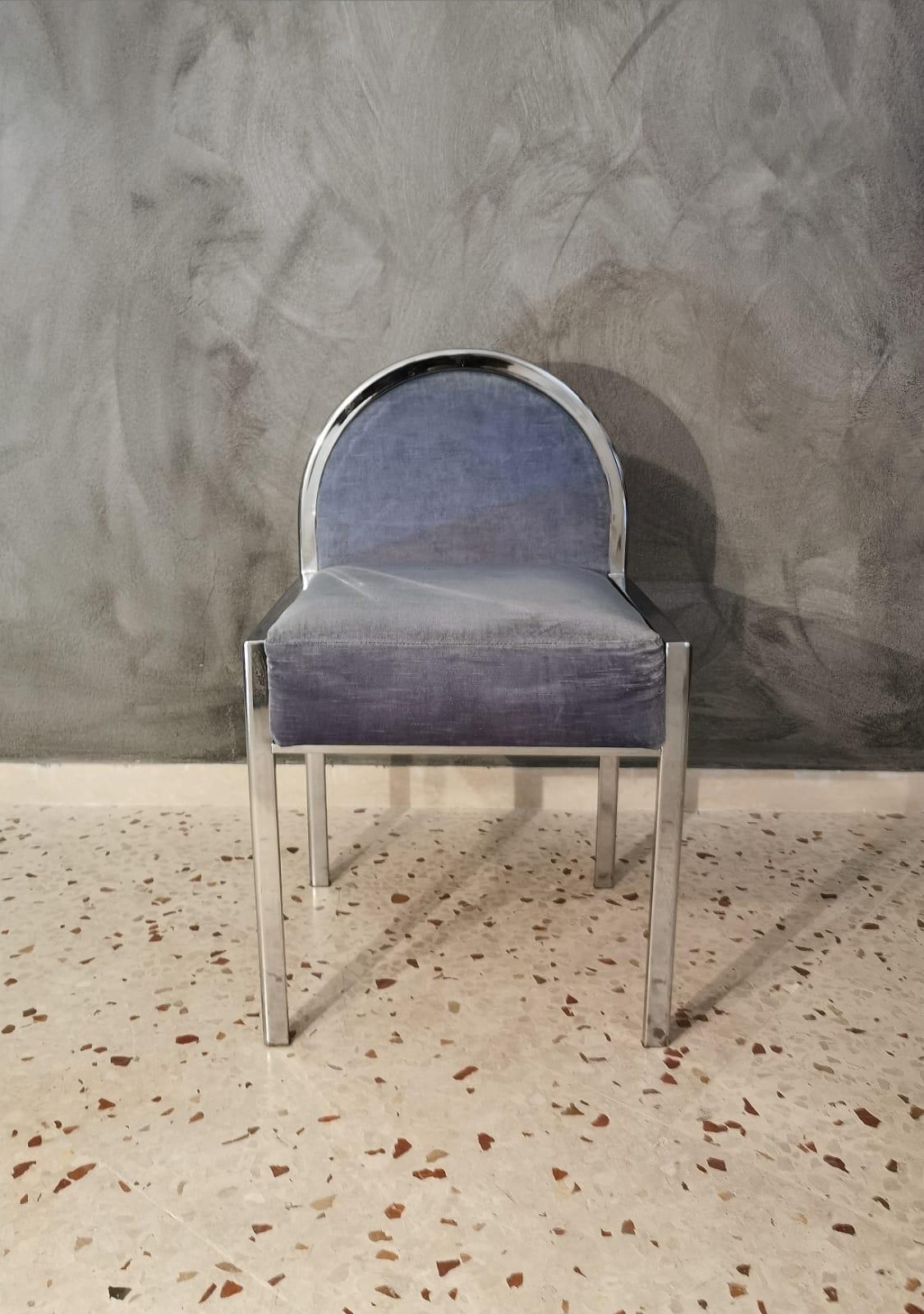 Mid-Century Modern Mid Century Bedroom Chair Smooth Velvet Chromed Metal Italian Design 1970s