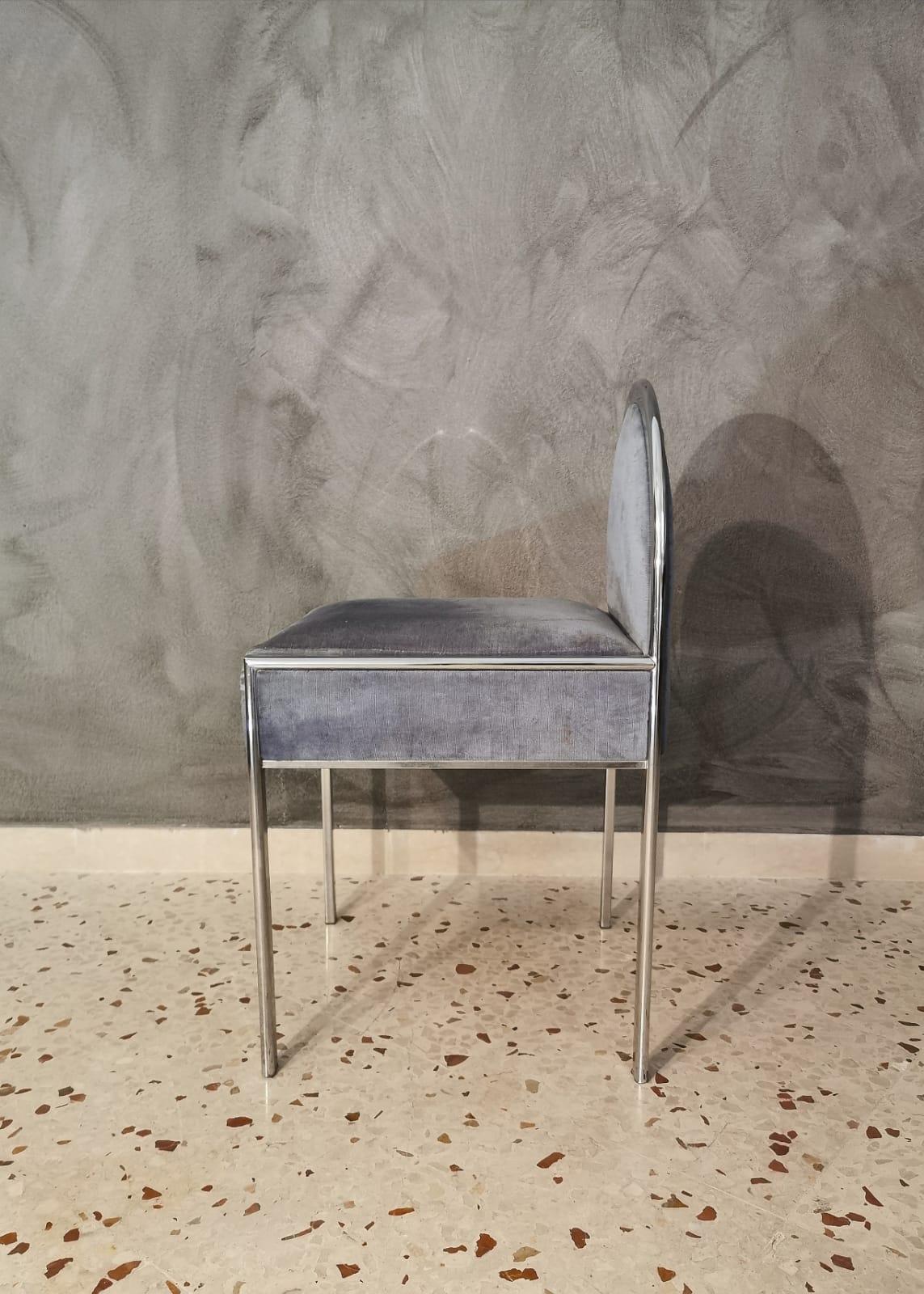 Mid Century Bedroom Chair Smooth Velvet Chromed Metal Italian Design 1970s In Good Condition In Palermo, IT