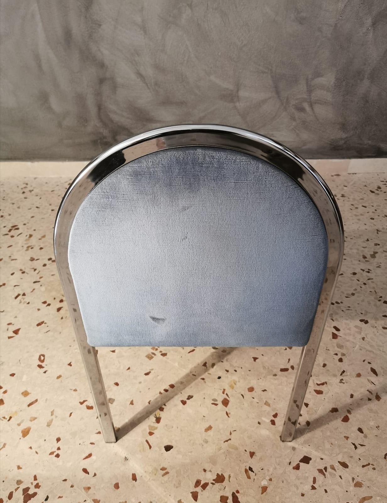 Late 20th Century Mid Century Bedroom Chair Smooth Velvet Chromed Metal Italian Design 1970s
