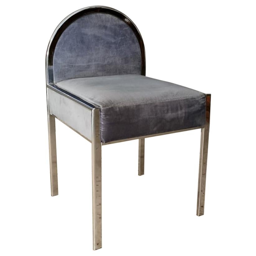 Mid Century Bedroom Chair Smooth Velvet Chromed Metal Italian Design 1970s