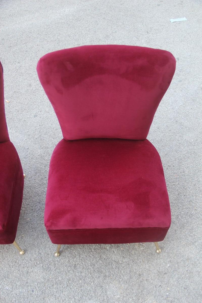 Bedroom Chairs Dark Red Velvet Feet Brass Midcentury Italian Design Gigi Radice For Sale 1