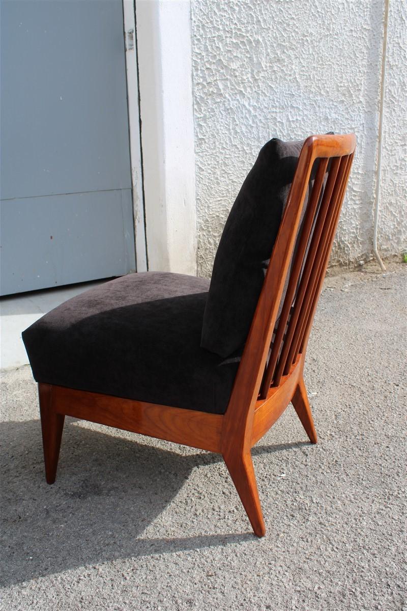 Mid-Century Modern Bedroom Chairs Paolo Buffa Design 1950 Cherrywood Black Velvet Italian