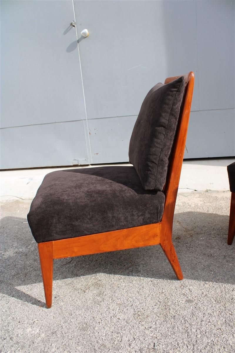 Bedroom Chairs Paolo Buffa Design 1950 Cherrywood Black Velvet Italian In Good Condition In Palermo, Sicily