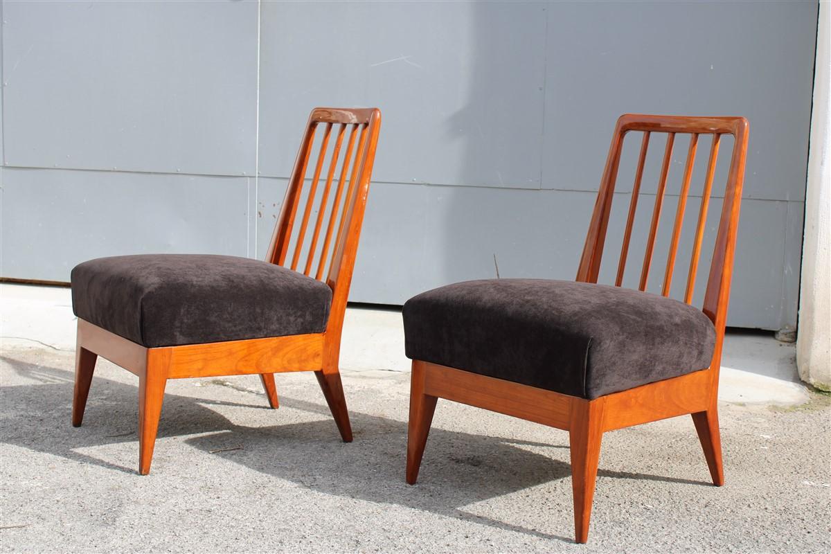 Mid-20th Century Bedroom Chairs Paolo Buffa Design 1950 Cherrywood Black Velvet Italian