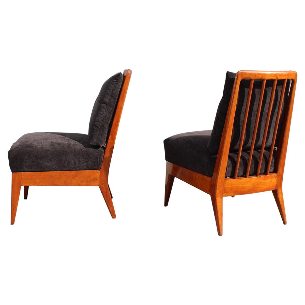 Bedroom Chairs Paolo Buffa Design 1950 Cherrywood Black Velvet Italian