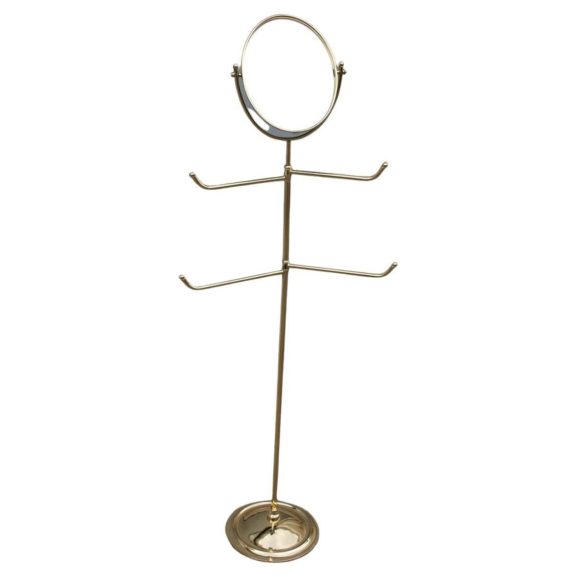 Bedroom Clothes Hanger with Mirror Italy Mid-Century Modern Gold For Sale