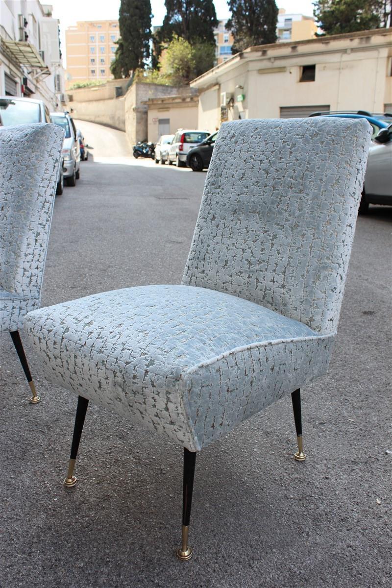 Bedroom pair of chairs midcentury Italian design gold brass pearl gray fabric, Gigi radice for Minotti design, 1950s.