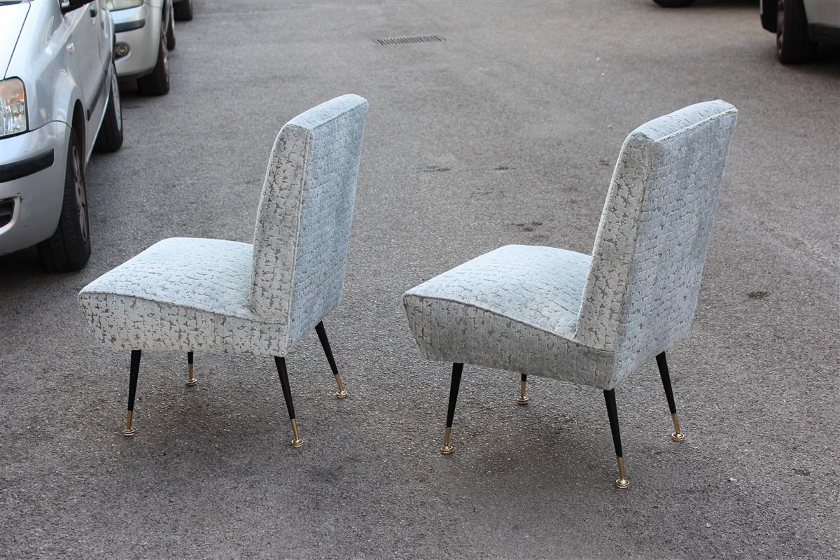 Mid-20th Century Bedroom Pair of Chairs Midcentury Italian Design gold Brass Pearl Gray Fabric