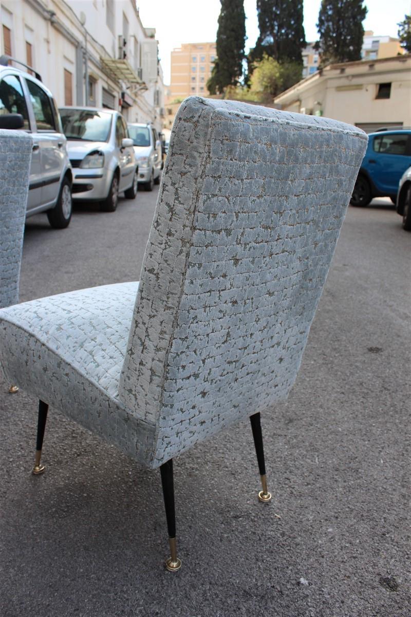Metal Bedroom Pair of Chairs Midcentury Italian Design gold Brass Pearl Gray Fabric